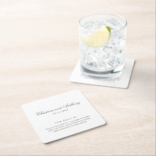 Posavasos Cuadrado De Papel Boda de Datos Divertidos en Blanco y Negro de Dine