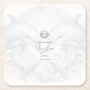 Posavasos Cuadrado De Papel Boda de delfín Whimsy moderno