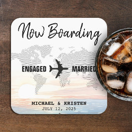 Posavasos Cuadrado De Papel Boda de destino Océano Atardecer de embarque