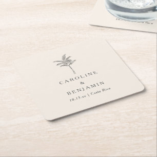 Posavasos Cuadrado De Papel Boda de destino Palma Árbol Personalizado Playa Si