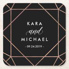 Posavasos Cuadrado De Papel Boda de diamante geométrico moderno negro