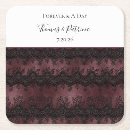 Posavasos Cuadrado De Papel Boda de encaje falso negro burgundy