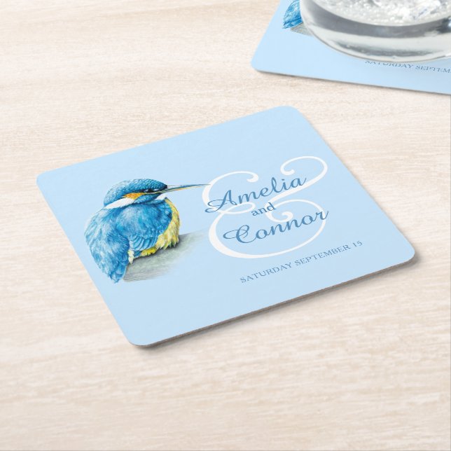 Posavasos Cuadrado De Papel Boda de encargo pintado del arte del pájaro del (En perspectiva)