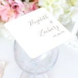 Posavasos Cuadrado De Papel Boda de escritura de tazas modernas<br><div class="desc">Estos sencillos y modernos favores de montaña boda presentan texto de color alineado al margen derecho sobre un fondo blanco. Añada los nombres de la pareja en una caligrafía elegante de escritura a mano.</div>