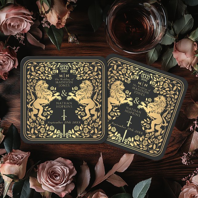 Posavasos Cuadrado De Papel Boda de espadas medievales del León Real Negro (Subido por el creador)