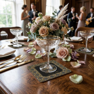 Posavasos Cuadrado De Papel Boda de estilo Art Déco bordado