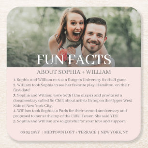 Posavasos Cuadrado De Papel Boda de Fact Facts de foto gris rosada moderna