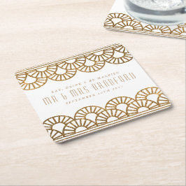 Posavasos Cuadrado De Papel Boda de fans del Gold Art Deco y galardonadas