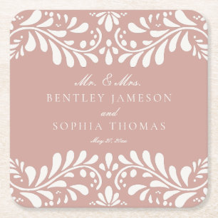 Posavasos Cuadrado De Papel Boda de Fiesta de Estilo Español de Talavera Rosa