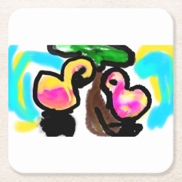 Posavasos Cuadrado De Papel Boda de flamencos rosados