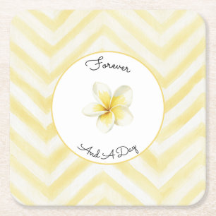 Posavasos Cuadrado De Papel Boda de Flor de Plumeria con Rayas Zigzag Amarilla