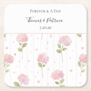 Posavasos Cuadrado De Papel Boda de flores de hortensias rosadas bonitas