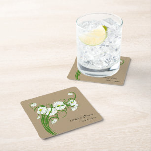 Posavasos Cuadrado De Papel Boda de flores de margaritas Gerber vintage