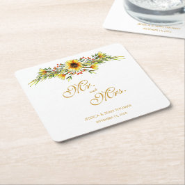 Posavasos Cuadrado De Papel Boda de flores de verano decorativas