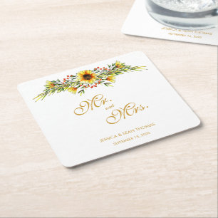 Posavasos Cuadrado De Papel Boda de flores de verano decorativas