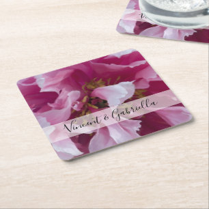 Posavasos Cuadrado De Papel Boda de flores rosadas Peony