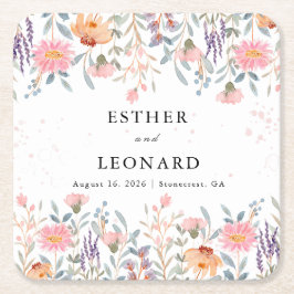 Posavasos Cuadrado De Papel Boda de flores silvestres de primavera colorida