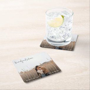 Posavasos Cuadrado De Papel Boda de Foto Elegante Moderna
