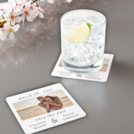 Posavasos Cuadrado De Papel Boda de fotografía de compromiso Guardar la fecha