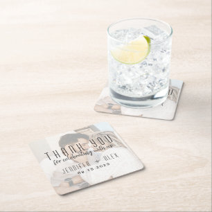 Posavasos Cuadrado De Papel Boda de fotos Gracias