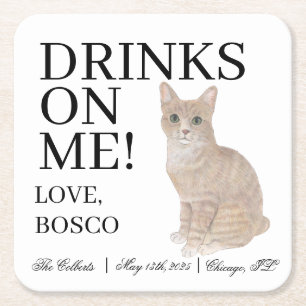 Posavasos Cuadrado De Papel Boda de gatos Tabby Naranja personalizado