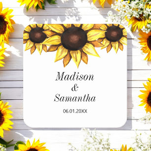Posavasos Cuadrado De Papel Boda de girasol Groom de novia amarilla