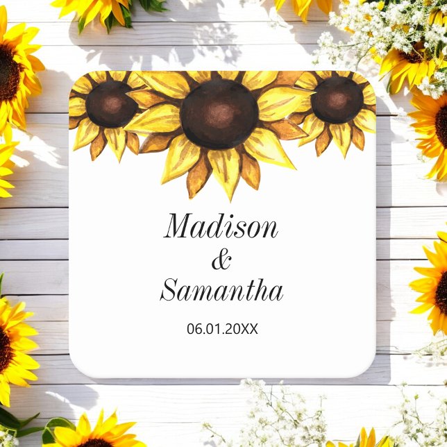 Posavasos Cuadrado De Papel Boda de girasol Groom de novia amarilla (Subido por el creador)