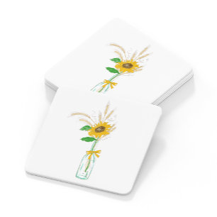 Posavasos Cuadrado De Papel Boda de girasoles amarillos florales campestres el