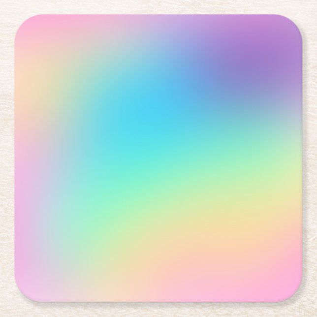 Posavasos Cuadrado De Papel Boda de gradiente de arcoiris Pastel (Anverso)