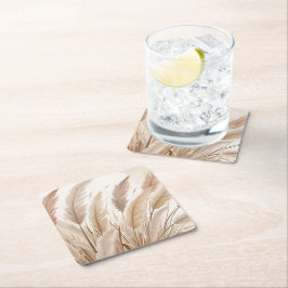 Posavasos Cuadrado De Papel Boda de Grass Boho Beige Pampas
