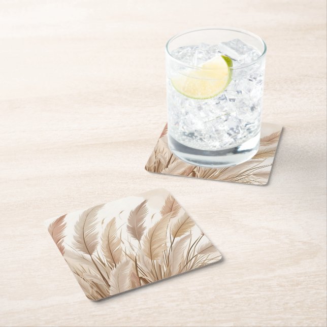 Posavasos Cuadrado De Papel Boda de Grass Boho Beige Pampas (In situ)