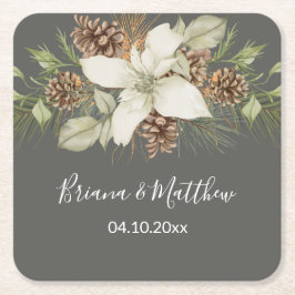 Posavasos Cuadrado De Papel Boda De Guión Gris Elegante De Invierno