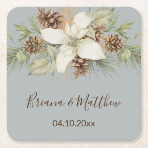 Posavasos Cuadrado De Papel Boda De Guión Gris Elegante De Invierno