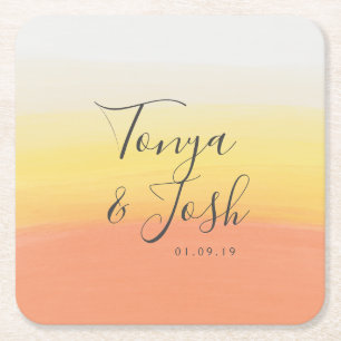 Posavasos Cuadrado De Papel Boda de Halloween de Watercolor Candy Corn