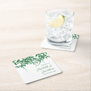 Posavasos Cuadrado De Papel Boda de hojas botánicas rusas