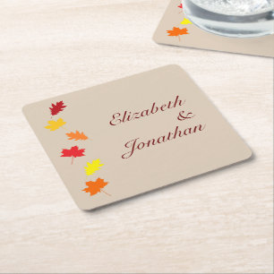 Posavasos Cuadrado De Papel Boda de hojas de otoño