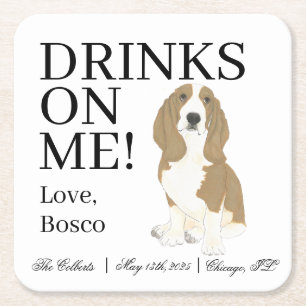 Posavasos Cuadrado De Papel Boda de Hound Basset
