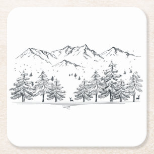 Posavasos Cuadrado De Papel Boda de invierno montaña rústica campo árbol natur