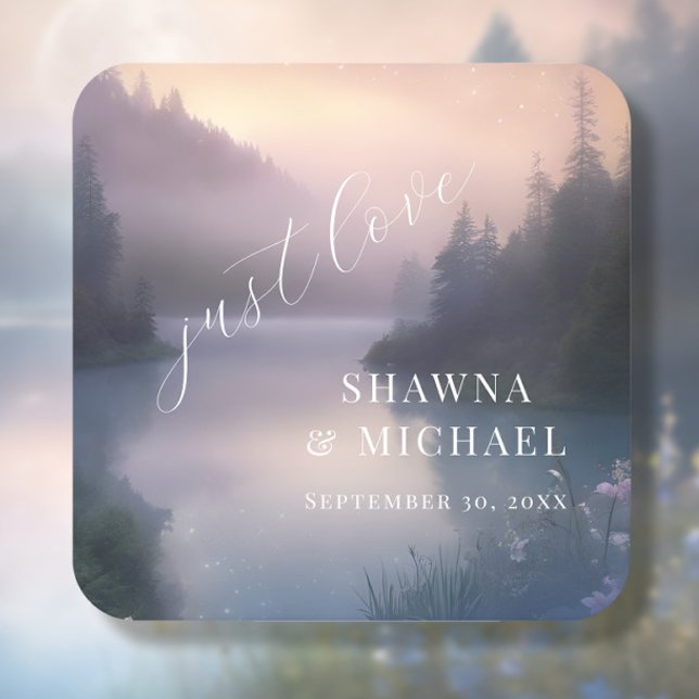 Posavasos Cuadrado De Papel Boda de la Fantasía de Woodland Lake Forest (Subido por el creador)