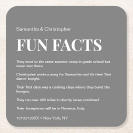 Posavasos Cuadrado De Papel Boda de la lista de hechos divertidos de Mod Gray