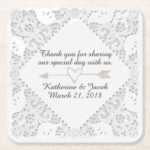 Posavasos Cuadrado De Papel Boda De Lace Blanca Gracias Por Favor De La Papele