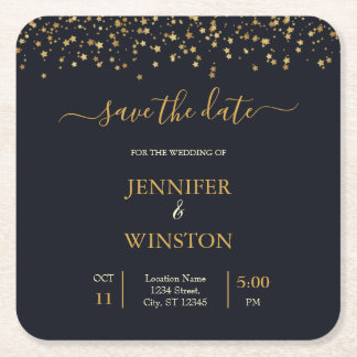 Posavasos Cuadrado De Papel Boda De Las Estrellas De Oro Modernas Y Clásicas