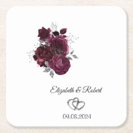 Posavasos Cuadrado De Papel Boda de las flores de Borgoña