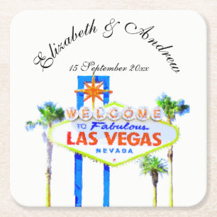 Posavasos Cuadrado De Papel Boda de Las Vegas