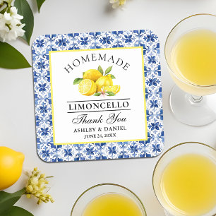 Posavasos Cuadrado De Papel Boda de Limoncello con limones de acuarela y baldo