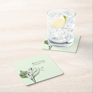 Posavasos Cuadrado De Papel Boda de Lirios de Calla Blancos Elegantes Modernos