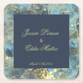 Posavasos Cuadrado De Papel Boda de Marina y Oro