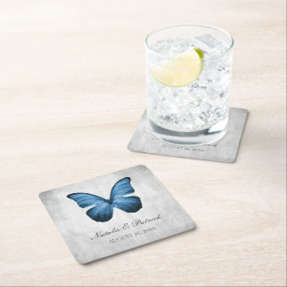 Posavasos Cuadrado De Papel Boda de mariposa azul