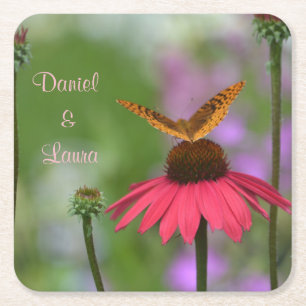 Posavasos Cuadrado De Papel Boda de mariposa de jardín