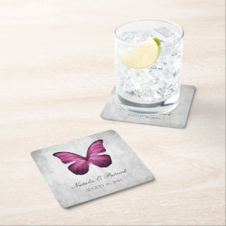 Posavasos Cuadrado De Papel Boda de mariposa magenta